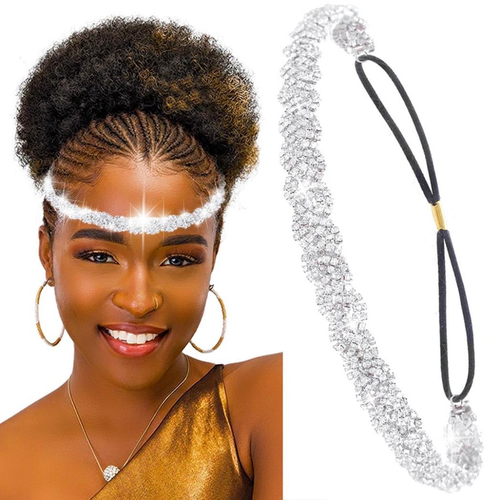 Silver Elastic Rhinestone Headbands Boho Sparkly Crystal Headpieces Summer Beach